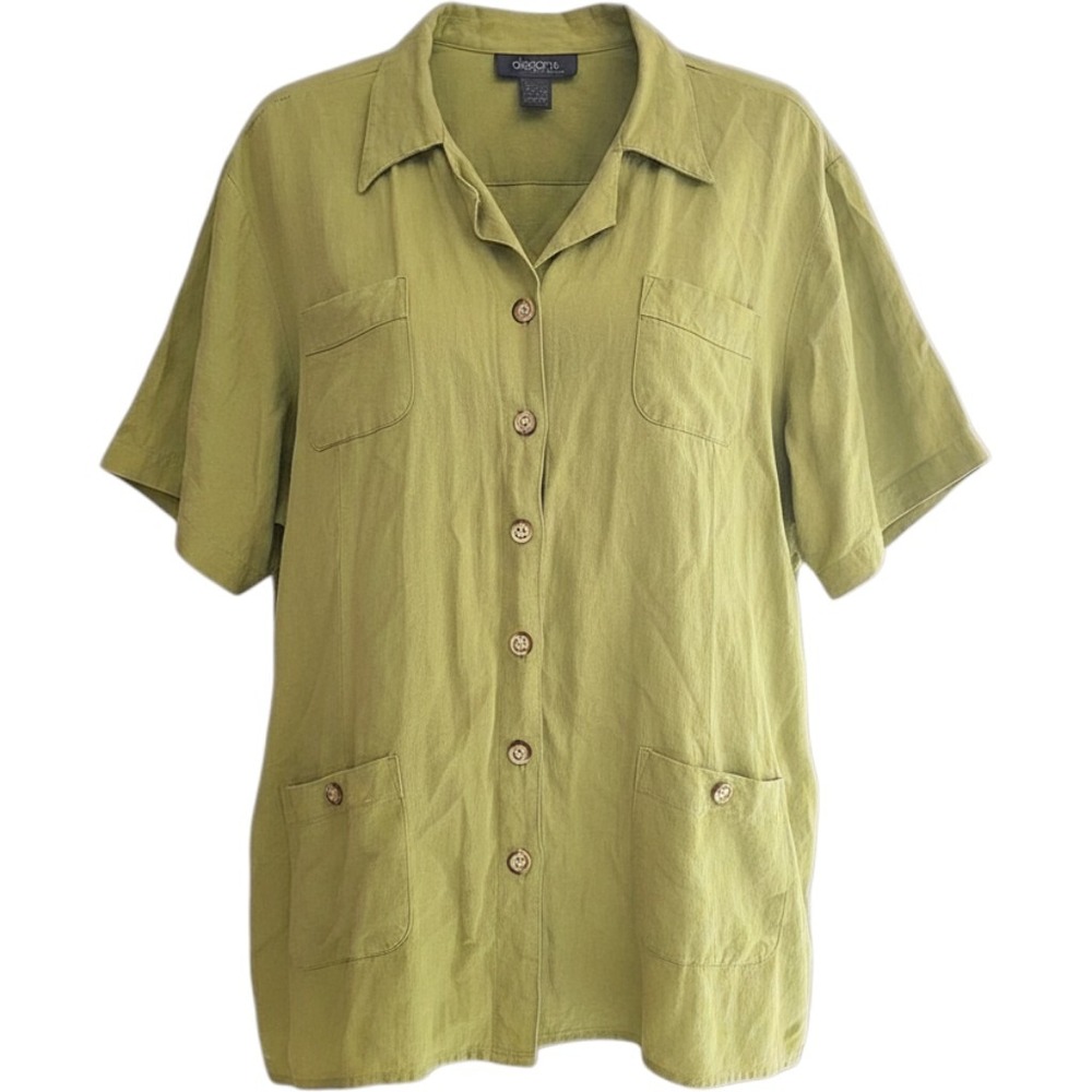 Lane Bryant Green Linen Blend Lagenlook Longline Button Down Top Womans Sz 26/28